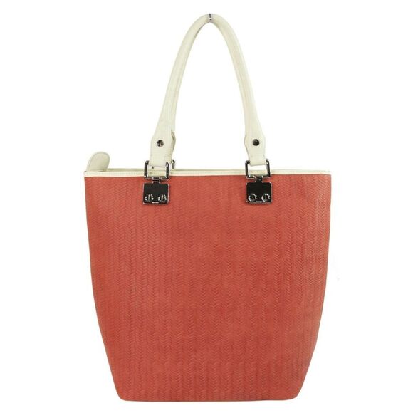 Treesje Orange Woven Leather Cream Tassel Large Organizer AWO-3032 Tote Bag - Picture 3 of 16